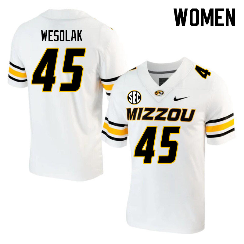 Women #45 DJ Wesolak Missouri Tigers College 2023 Football Stitched Jerseys Sale-White - Click Image to Close